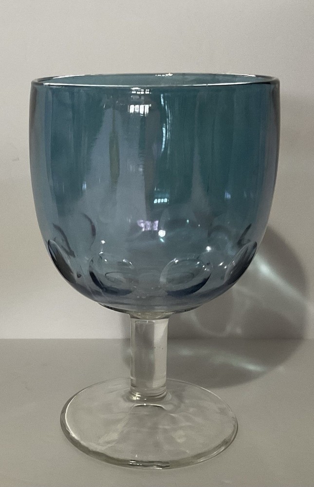 1 Vtg Bartlett Collins Blue Glass Thumbprint Water Wine Beer Goblets MCM
