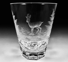 12 Josephinenhutte Sieglinde Whiskey Tumbler Glass Set Wildlife Engravings 1950s
