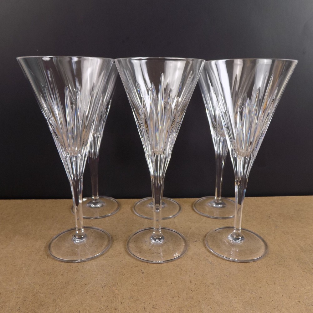6 Noritake Crystal Positano 8.5″ Water Glasses Goblets Vertical Fan Cuts VGC
