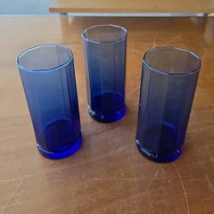 3 Anchor Hocking ESSEX Drinking Glasses Tumblers Cobalt Blue DECAGON 6.5″ Tall