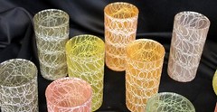 VTG 50s/60s Colorcraft Spaghetti String Carafe Pitcher Glasses Shat-r-Proof Tumb