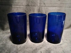 Cobalt Glass Tumblers 3 Hand Blown Blue Art Glass