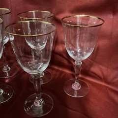 6 Vintage Classic Gold Rimmed Stemmed Goblets, Lovely Traditional But Unmarked