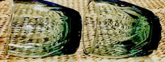 VINTAGE ANCHOR HOCKING Central Park Starfire Old Fashioned Green Glass Set Of 2