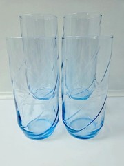 Vintage Libbey Misty Blue Optic Swirl Tumblers Set of 4 12 oz MCM