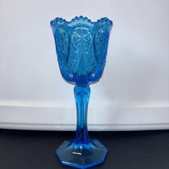 Vintage Kemple Glass Chalice/Goblet – Aqua – Hobstar Pattern – Sawtooth Edge