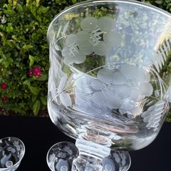 VTG Etched Crystal Champagne Coupe Glasses Set Of 11 Floral Cut Stemware Rock