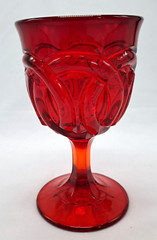 L.G. Wright by Fenton Double Wedding Ring Ruby Stemmed Glass Water Goblet 8oz