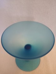 Tiffin Satin Frosted Blue Handblown Glass Footed Compote 7″ Tall