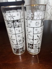 2 MCM Atomic Snowflake Federal Glass Tumblers Frosted Vintage Glasses