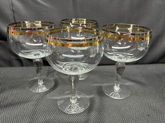 Set of 4 ~ Silver / Gold Double Banded Margherita Glasses ~ 7 1/2″ Tall