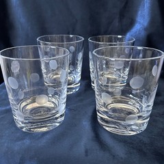 4 NEW HEAVY Clear Etched Frosted Polka Dot Glasses 16 oz Tumblers #106