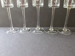 Set of 5 Unique Long Stem Square Champagne Flutes w/Etched CHEERS in 5 Languages