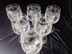 Victorian Etched Wine Glasses,Set Of Six,6″ Tall
