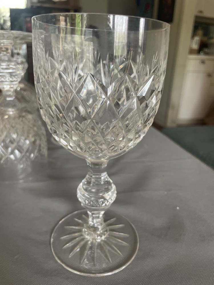 Set of 15 Vintage Lead Crystal Wine Goblets Diamond Cut Starburst Base