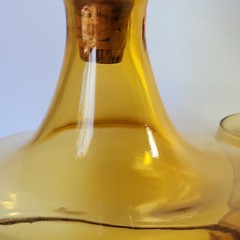 Vtg MCM Peedee Genie Squat Decanter&6 Cordial Glasses Empoli Italy Amber Glass