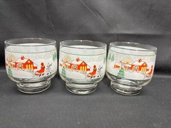 Set of 3 ~ Sango «SILENT NIGHT» Glass Tumblers ~ 8 oz / 3 1/2″ Tall
