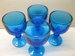 Vintage Imperial Glass Hoffman House Antique Blue (4) Tall Water Goblets 6 3/8″
