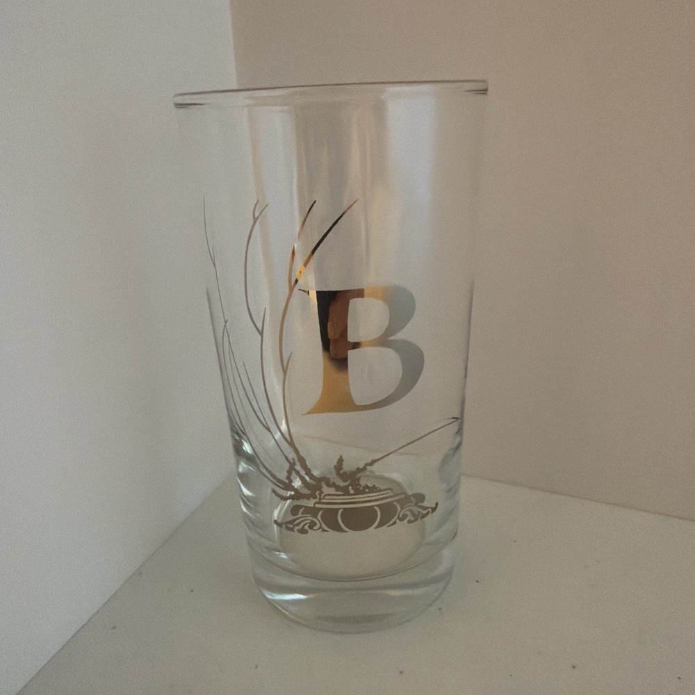 MCM Barware Monogrammed Letter B Platinum Silver Tone Drinking Glass