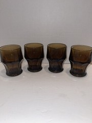 4 Vintage Viking Glass Arlington Brown 4 1/4” Glasses Tumblers Glasses HTF!
