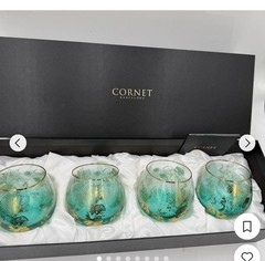 Cornet Barcelona Turquoise & Gold Fish Ocean Glass Tumbler Set of 2
