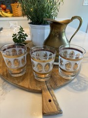 Vintage Golden Wheat Frosted Lowball Old Fashion MCM Barware- Lot Of 3