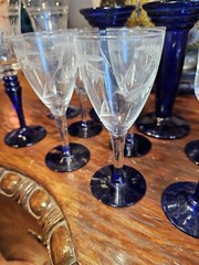 Depression Glass Cobalt Blue Cordial Glasses And Candle Holders Art Deco