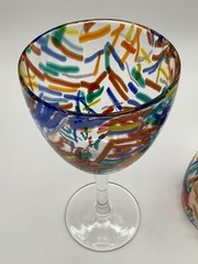 Pier 1/Murano Style Wine Goblet Glasses Confetti Splatter Art Lot Of 2