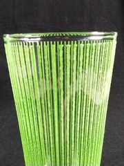 Vtg MCM Icicle Highball Glasses Textured Ribbed Design Green Lines Federal 4 pc