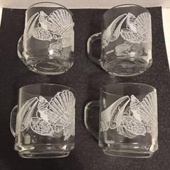 Sigma the Tastesetter Set Of 4 Seashell 10 oz Mugs / Glasses ~ Etched ~ Vintage
