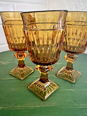 Indiana Glass Mount Vernon Amber Pedestal Goblet Glass 5.5 Inch Set of 3