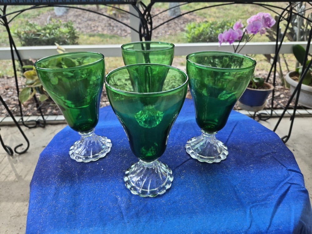4 MCM Hocking Forest Green Burple Inspiration 6″ FTD WATER TUMBLER GLASSES