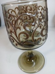 Vintage Pair 1970’s Libby Prado Empire Scroll Wine Glasses Smoked Glass Stemware