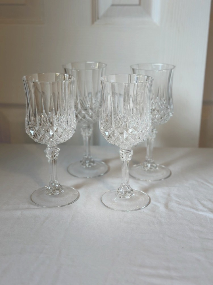 Cristal D’Arques Paris Lady Diamond Wine Goblets Crystal Set of 4 Vintage
