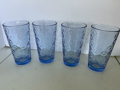 Circleware by Pasabahce Blue Glasses set of four. 6″ vtg Turkey MCM 1990’s