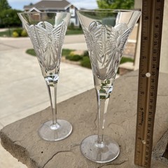 Waterford Crystal Millenium Peace Dove Toasting Flute Pair 9 1/4In Signed, Exc.