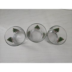 Christmas Tree Glasses Lowball Whiskey Rocks Retro Glass Set of 3 Vintage