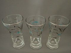 3 Vintage Libbey Glass Atomic Era Mediterranean Flat Juice Glasses 3ozs