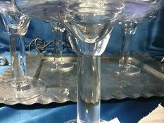 RARE 4pc blue Band william Sonoma Nantucket dessert margarita Glasses RARE NWT
