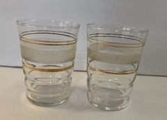 2 MCM Gold And Frosted Band Striped Small Drinking Glasses