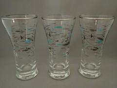 3 Vintage Libbey Glass Atomic Era Mediterranean Flat Juice Glasses 3ozs
