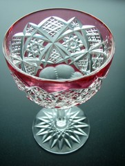 CRANBERRY TO CLEAR ABP CUT GLASS CRYSTAL WINE POSSIBLY BY STRAUS