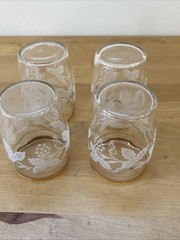 Set of 4 Vintage Bartlett Collins 3” Frosted Grape Leaf Etched Gold Rim Glasses
