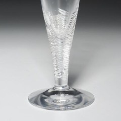 Lot of (4) Hand Cut Blown Ridged Crystal Clear Flared Glass Champagne Flutes 7″h