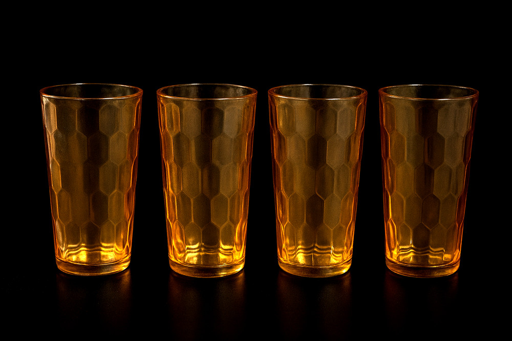Jeannette Hex Optic Honeycomb Gold Iced Tea Glass 6.375” – Set of 4 + Free Spare