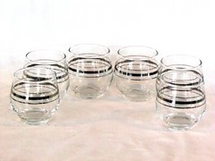 Vintage Anchor Hocking Cocktail Set Glasses Silver Striped