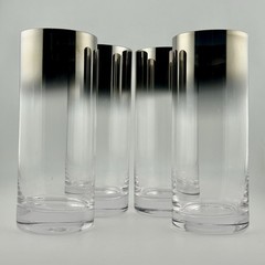 Vitreon Queens Lusterware Silver Fade Ombre Highball Glasses Set 4 MCM 1960s VTG