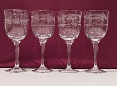 Lot/4 Vintage 1980s Noritake Fine Etched Floral Gallery/Patience Wine Glass 7″T
