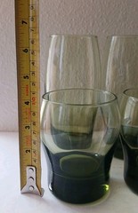 Vtg Libbey Perception Olive Green Curved Rocks Glasses, 2~10 Oz &2~16Oz, Set 4
