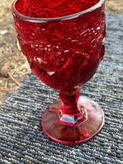 Vintage Ruby Red Goblet – Madonna Inn – Original Rose Pattern